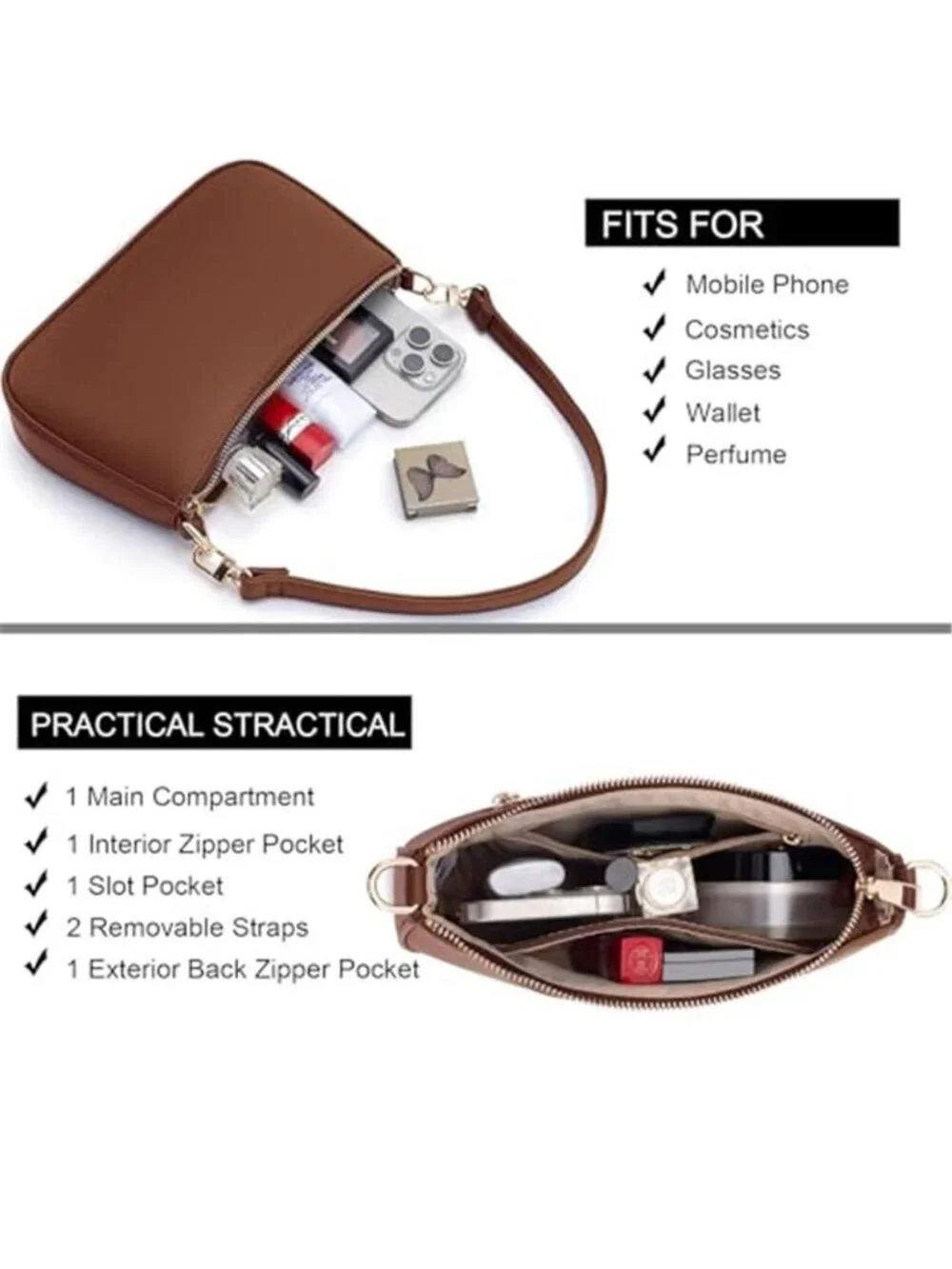 Womens Y2K Hobo Bag Vegan Leather Shoulder Purse Underarm Retro Handbag
